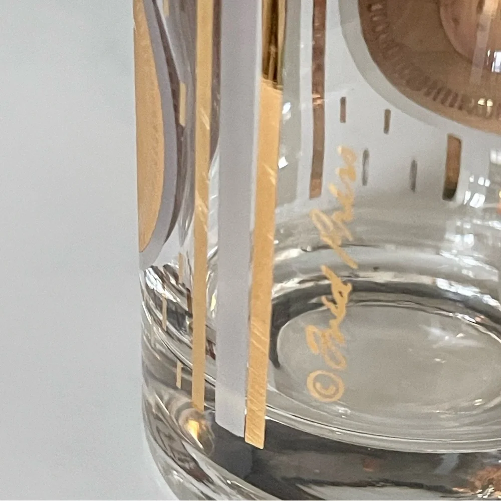 SET of 7 Gold Coin Fruit Highball Glasses by Fred Press